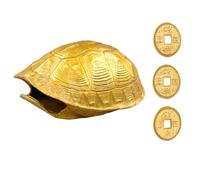 HINTRMENT Statue de Carapace de Tortue en Cuivre Vintage Ornement Artisanal Trois Pièces de Pièces de Monnaie Décoration de Bureau Petite Taille pour Maison et Feng Shui