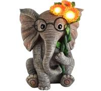 Hintyne Lampe Solaire éléphant décoration éléphant Statue d'éléphant Solaire Figurine d'éléphant d'extérieur avec Tournesol résine imperméable décoration de Jardin Solaire Cadeaux Uniques