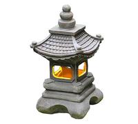 Hintyne Lanterne Japonaise en Pierre Lampe de Jardin Solaire Lanterne pagode Ornement décoratif pour Jardin ou Cour Objet en résine Lampe Solaire