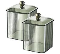 Hintyne Lot de 2 boîtes à Cotons-tiges Transparentes en Pet Vert 7, 6 x 7, 6 x 10, 2 cm avec Couvercle Anti-poussière pour Cotons-tiges et Fils dentaires