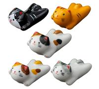 Hintyne Lot de 5 Porte-Baguettes en céramique Style Japonais Motif Chat Porte-Bonheur pour dîner Fourchette cuillère Couteau Vaisselle Cadeau de Cuisine pour la Maison
