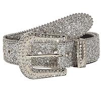 HinyBoeh Western-Rhinestone Ceintures pour femmes/hommes Sparkly-Bling-Belt Cowgirl-Cowboy-Country Ceintures pour Unisexe 66-94 cm Tour de taille, Argenté, for 26-37''waist