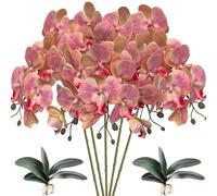 HinyoCo 5 pièces de Fleurs d'orchidées 8 têtes Phalaenopsis Artificielles avec 2 Pièces Feuille de Fleurs d'orchidées Papillon pour la décoration de la Maison (Couleur Rose)