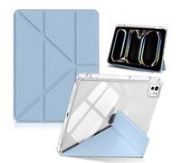 HinZann Coque pour iPad Pro 13 Pouces M5 2025 / M4 2024 - Bleu | Etui en Cuir PU avec Porte Penci, Housse Transparente Claire, Réveil/Sommeil Auto, Support Fonction, Léger