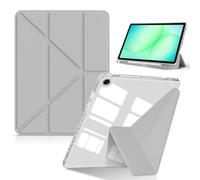 HinZann Coque pour Samsung Galaxy A11+ 2025 11 Pouces/Galaxy Tab A9+ 2023 11 Pouces avec S Pen Porte Pencil, Cuir PU Transparente Tablette Housse Etui Protection avec Réveil/Sommeil Auto - Gris