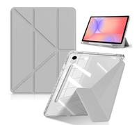 HinZann Coque pour Samsung Galaxy Tab S10 Lite/ S10 FE/ S9 FE 10,9 Pouces / S9 11 Pouces avec S Pen Porte Pencil, Cuir PU Transparente Tablette Housse Etui Protection avec Réveil/Sommeil Auto - Gris