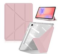 HinZann Coque pour Samsung Galaxy Tab S10 Lite/ S10 FE/ S9 FE 10,9 Pouces / S9 11 Pouces avec S Pen Porte Pencil, Cuir PU Transparente Tablette Housse Etui Protection avec Réveil/Sommeil Auto - Rose