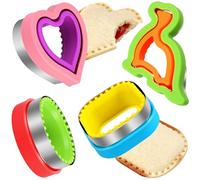 HINZER Lot de 4 emporte-pièces et scellants à sandwichs Moule à pain Moule à crêpes Formes : cœur carré, dinosaure Cadeau pour enfants et adultes