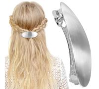 HINZIC Grande barrette à cheveux ovale en métal argenté de 7,6 cm - Style vintage - Pour mariage, bal de fin d'année, formelle - Accessoire décoratif pour cheveux longs et épais