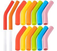 HINZIC Lot de 12 embouts de paille en silicone réutilisables 1/3 de large (8 mm) en caoutchouc de qualité alimentaire - Embouts flexibles pour pailles en acier inoxydable - 6 couleurs