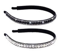 HINZIC Lot de 2 bandeaux antidérapants en strass pour femme, élastiques à cheveux étincelants pour mariage, accessoires de coiffure en diamant pour filles, noir et blanc