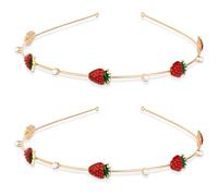 HINZIC Lot de 2 bandeaux dorés en forme de fraise avec perles pour femmes, filles, adolescentes, mariée, plage, mariage, bal, fiançailles