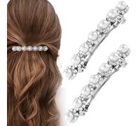 HINZIC Lot de 2 barrettes à cheveux argentées avec perles et strass étincelants pour mariage, bal de fin d'année, fiançailles, accessoires décoratifs pour femme mariée