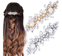 HINZIC Lot de 2 barrettes à cheveux avec perles et strass scintillants - Accessoires de cheveux longs et épais - Pour mariage, bal de fin d'année, français