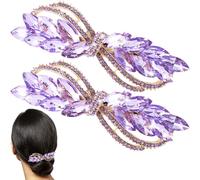 HINZIC Lot de 2 barrettes à cheveux avec strass violets, grandes pinces à cheveux en cristal, décoration de mariage, bal, fiançailles, Saint-Valentin, accessoires pour femme