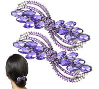 HINZIC Lot de 2 barrettes à cheveux avec strass violets, pinces à cheveux en cristal étincelant pour mariage, bal de fin d'année, Saint-Valentin, accessoires pour femmes cheveux longs et épais