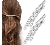 HINZIC Lot de 2 barrettes à cheveux en métal argenté avec strass étincelants pour mariage, bal de fin d'année, queue de cheval - Accessoires de cheveux français pour femme