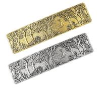 HINZIC Lot de 2 barrettes à cheveux vintage de 8,1 cm - Grandes pinces à cheveux en forme de lune et de forêt - En métal argenté et doré - Accessoires celtiques viking français - Décoration