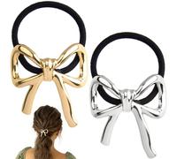 HINZIC Lot de 2 chouchous à cheveux avec nœud doré et argenté, élastiques pour queue de cheval, accessoires de cheveux pour mariage, Saint-Valentin