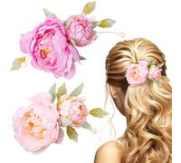 HINZIC Lot de 2 pinces à cheveux en forme de fleur pour femmes et filles, broches florales vintage antidérapantes en perles, 2 en 1 en soie, accessoires pour décoration de fête, mariage - Rose et
