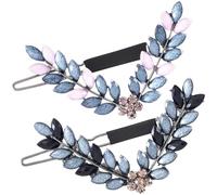 HINZIC Lot de 2 pinces à cheveux en forme de V en forme de V avec strass gris et noir - Petites épingles à cheveux vintage en forme de feuille de cristal - Barrettes décoratives pour mariage,