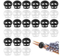 HINZIC Lot de 20 bouchons d'aiguille à tricoter, protecteurs de point d'aiguille à double trou, capuchons d'aiguille et accessoires de tricot essentiels dans des teintes colorées, blanc + noir