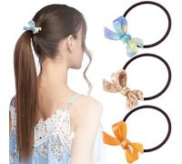 HINZIC Lot de 3 chouchous élastiques avec nœud en forme de tortue, élastiques extensibles pour queue de cheval, Halloween, mariage, bal de fin d'année, pour femmes, adolescentes, filles, marbré