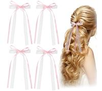 HINZIC Lot de 4 barrettes à cheveux en dentelle rose et blanc - Accessoires décoratifs pour femme - Pour mariage, bal, anniversaire, Noël