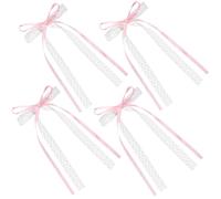 HINZIC Lot de 4 barrettes à cheveux en dentelle rose et blanc avec longue queue - Pour Noël, mariage, bal de fin d'année, Saint-Valentin - Accessoires décoratifs pour femme et adolescente Raiponce