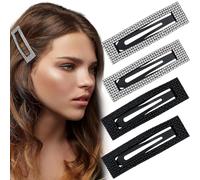 HINZIC Lot de 4 barrettes à cheveux rectangulaires en cristal brillant pour fête, mariage, quotidien, filles - Noir + argenté