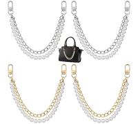 HINZIC Lot de 4 sangles de sac à main en perles dorées et argentées avec poignée courte pour sac à main - Accessoires pour femme et fille