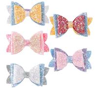 HINZIC Lot de 5 grandes barrettes à cheveux en forme de nœud à paillettes colorées pour femmes, filles, tout-petits, fête d'anniversaire