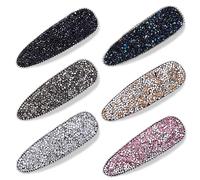 HINZIC Lot de 6 barrettes à cheveux en strass de 7,6 cm pour femme, 6 couleurs, barrettes à cheveux en cristal étincelant pour fête, bal, mariage, quotidien, accessoires de cheveux fins et décoratifs