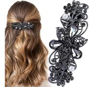 HINZIC Pince à cheveux avec perles en strass brillants, grises en cristal, barrettes de bal de promo, mariage, fiançailles, concours de beauté, accessoires décoratifs formels pour mariée, cheveux