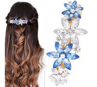 HINZIC Pince à cheveux avec strass en cristal bleu transparent pour mariage, bal de fin d'année, fiançailles, accessoire décoratif pour mariée femme cheveux longs épais