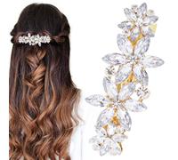 HINZIC Pince à cheveux avec strass en cristal - Fleur scintillante - Barrettes de mariage, bal de fin d'année, fiançailles, accessoires décoratifs pour mariée et femme - Cheveux longs et épais