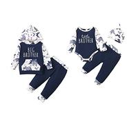 Hinzonek Ensemble de grenouillère à manches longues pour bébé garçon Motif dinosaure (12-18 mois, Petit frère/Blu scuro)