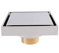 HIOdfhTW Siphon De Sol Couvercle de Drain Sol en Laiton, 8 Couleurs, désodorisation, carré 100x100mm, Anti-Odeur, Salle Bains, Balcon, Douche Invisible(Chrome-Plated Silve)