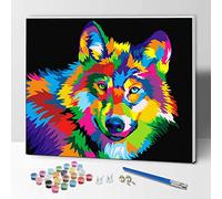 Hiolife Peinture par Numero pour Enfant et Débutant, Loisirs Créatifs Activité Manuelle, Peinture Acrylique Kit de Dessin pour Filles et Garçons, Avec Cadre 30 x 40 cm - Animaux - Loup