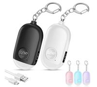 Hion 130DB Lot de 2 Alarmes Personnelles Anti-Agression Rechargeables Avec Porte-clé et LED Lampe de Poche - Pour Femme, Enfants, Personnes Âgées (Blanc+Noir)