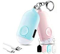 Hion Lot de 2 alarmes personnelles sûres pour femme, rechargeables, 130 dB, approuvées par la police, avec lampe de poche LED, porte-clés d'autodéfense, alarme de sécurité pour fille et enfant (rose