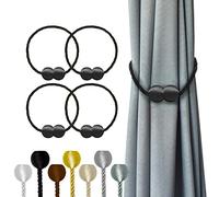 Hion Magnetic Curtain Tiebacks 4 Pack, Nickel-Plated Metal and Polyester, Black