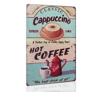 Hioni Plaque en tôle vintage avec motif cappuccino classique et café chaud