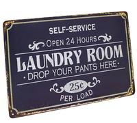 Hioni Plaque murale vintage en métal avec inscription « Self-Service Laundry Room Open 24 Hours »