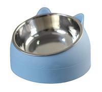 hionre Gamelle surélevée en forme de tête de chat en acier inoxydable pour animal domestique Bleu L