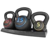 HIONRE KB01S Lot de 3 kettlebells avec support pour entraînement croisé, entraînement MMA, exercice à domicile - 2,2 kg, 4,5 kg et 6,8 kg, noir