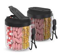 Hionxmga Lot de 2 piluliers avec 7 grands compartiments, organiseur de pilulier pour voyage, organisateur de suppléments avec design anti-mélange, pilulier sans BPA avec 20 étiquettes, noir