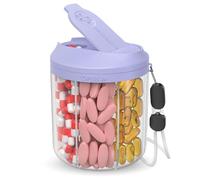 Hionxmga Pill Dispenser with 7 Large Compartments, Pill Bottle Organizer for Travel, Supplement Organizer with Anti-Mixing Design, BPA-Free Pill Container with 20 Pcs Labels, Purple