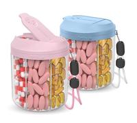 Hionxmga Pill Dispenser with 7 Large Compartments, Pill Bottle Organizer for Travel, Supplement Organizer with Anti-Mixing Design, BPA-Free Pill Container with 20 Pcs Labels, Beige, Pink+Blue