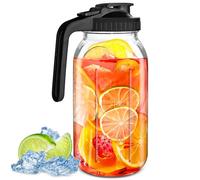 Hioph Pichet Mason en verre avec couvercle, carafe à eau à large ouverture de 1,8 l pour réfrigérateur, pichet en verre anti-fuite pour infusion à froid, thé glacé, thé au soleil, jus, lait et
